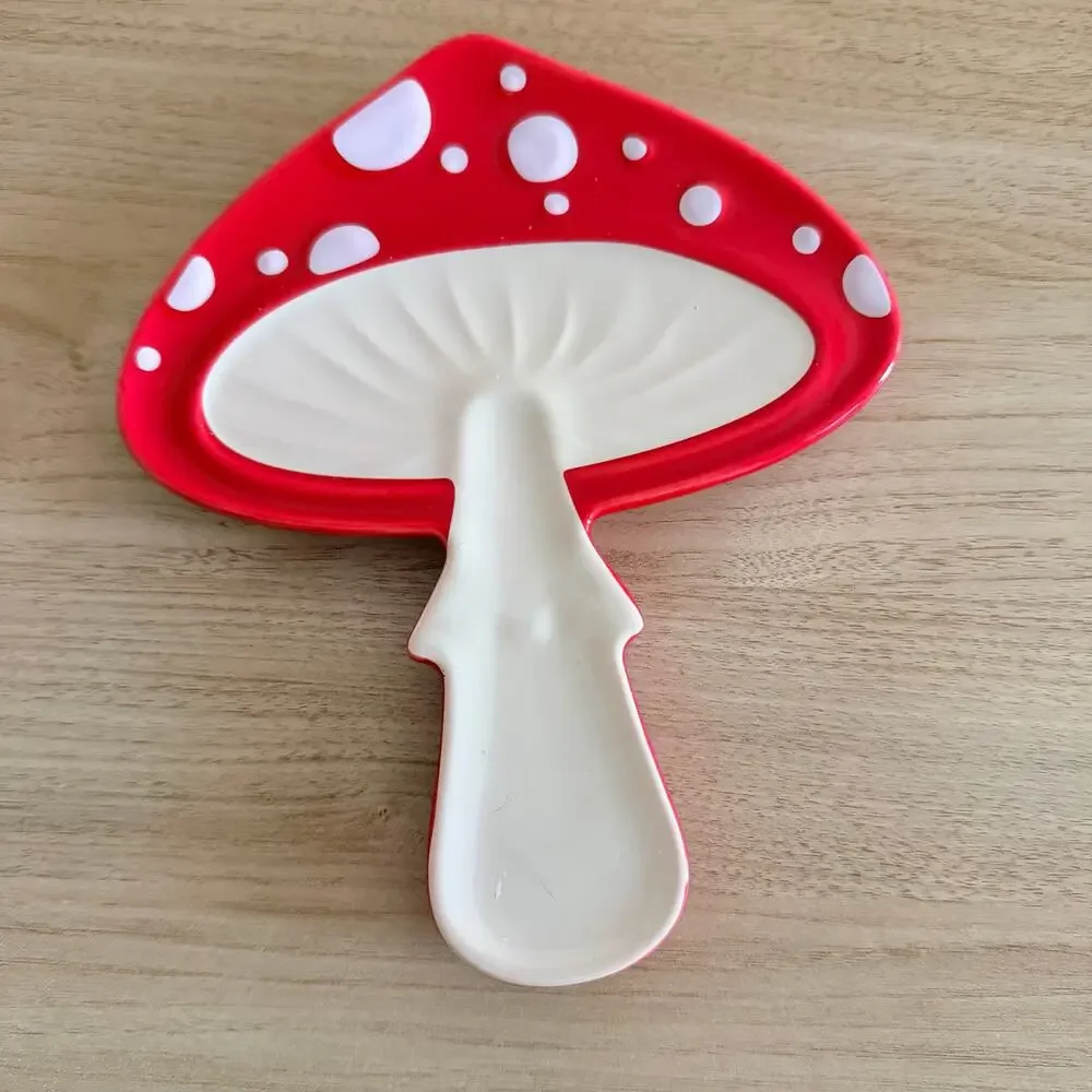 Mushroom Spoon Rest Kitchen Dish Ceramic Red White